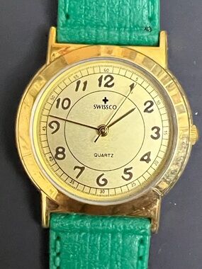 Swissco Gold-Tone Quartz Watch with Green Strap